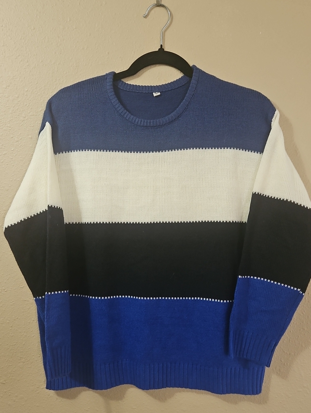 Women's Colorblock Crewneck Sweater in Blue, Black & White